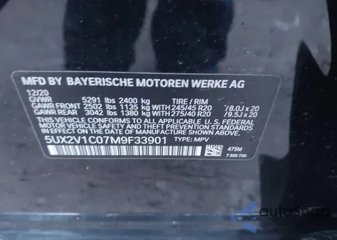 2021 BMW X4 xDrive30I z USA, uszkodzony, nr VIN 5UX2V1C07M9F33901